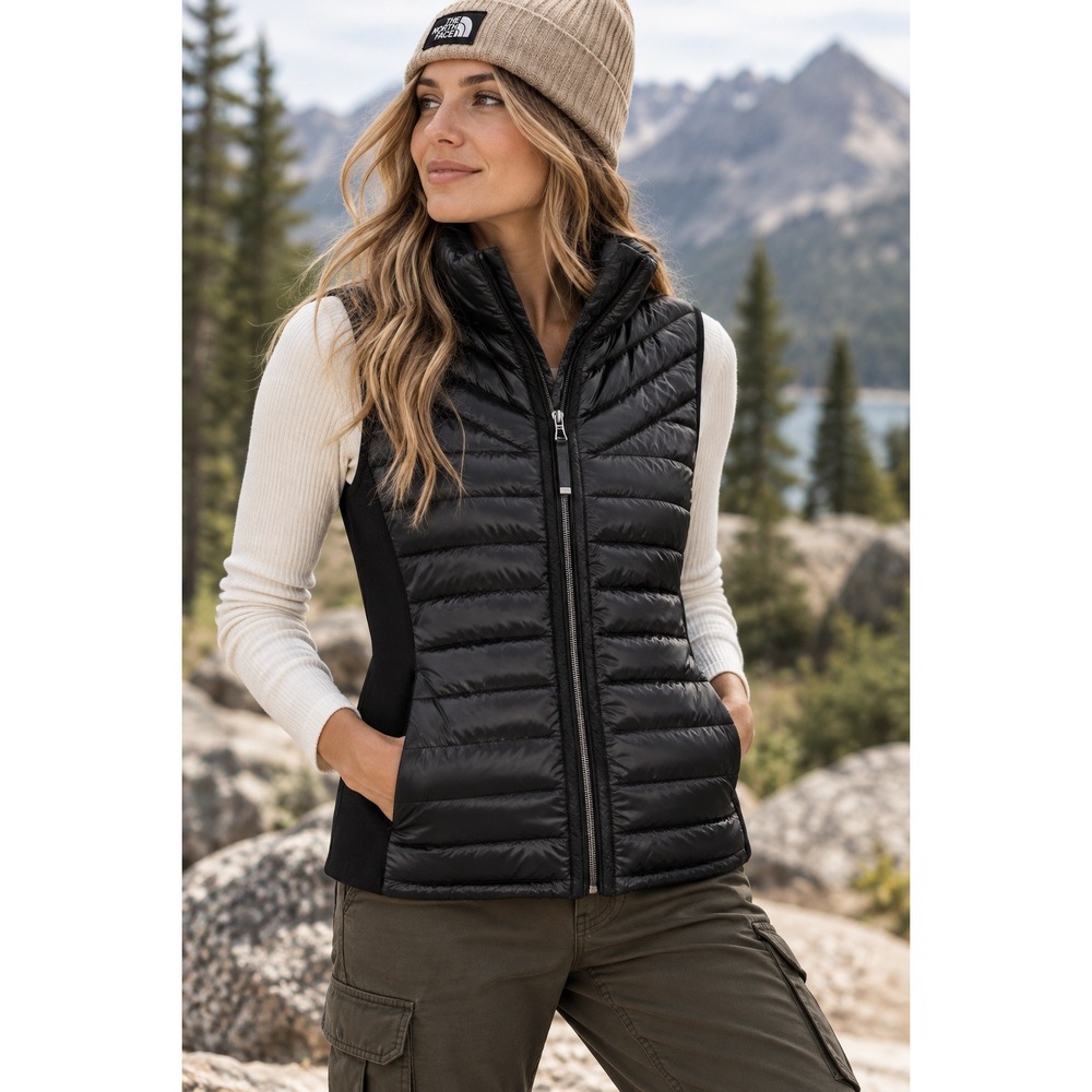 Gap Primaloft Puffer Vest Womens M Black Quilted Full Zip Stretch Side Panels